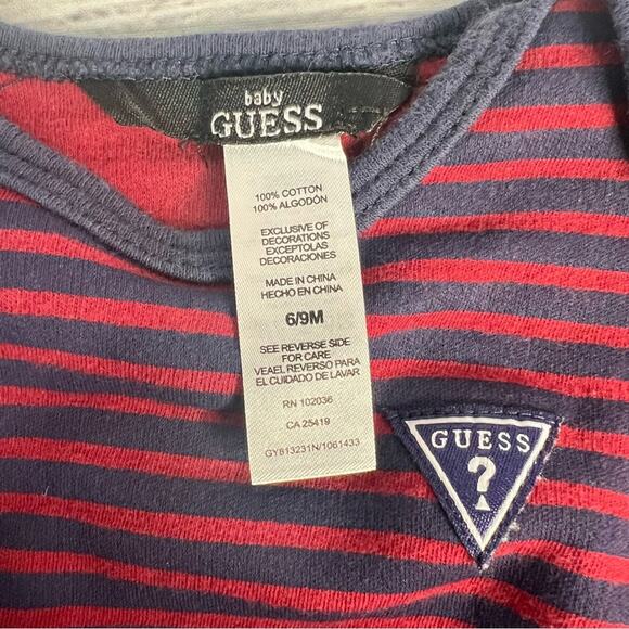 Baby Guess Long Sleeve Bodysuit 6-9 Months Navy Maroon Stripes Triangle Logo - Picture 11 of 11